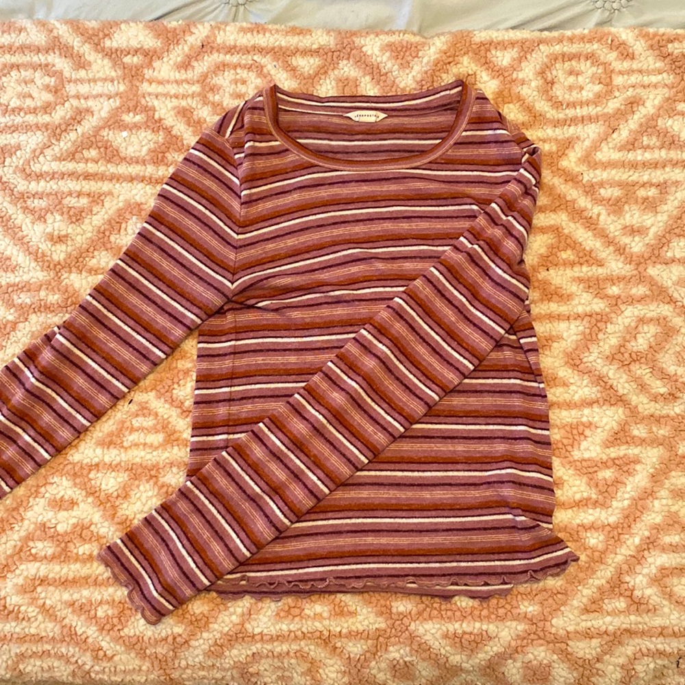 70s Aesthetic Striped Aeropostale Lettuce Trim Long Sleeve